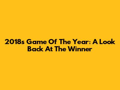 2018's Game Of The Year: A Look Back At The Winner