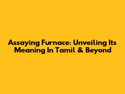 Assaying Furnace: Unveiling Its Meaning In Tamil & Beyond