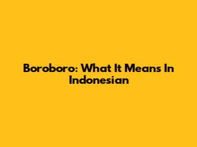 Boroboro: What It Means In Indonesian