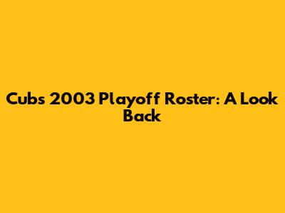 Cubs' 2003 Playoff Roster: A Look Back