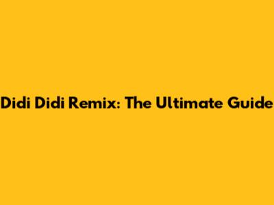 Didi Didi Remix: The Ultimate Guide