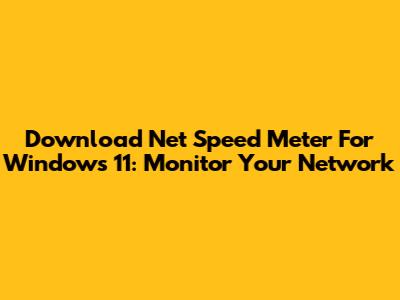 Download Net Speed Meter For Windows 11: Monitor Your Network