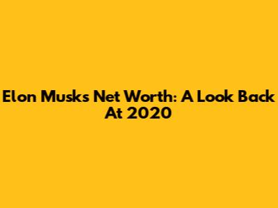 Elon Musk's Net Worth: A Look Back At 2020