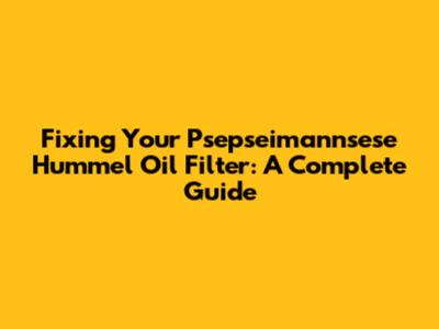 Fixing Your Psepseimannsese Hummel Oil Filter: A Complete Guide