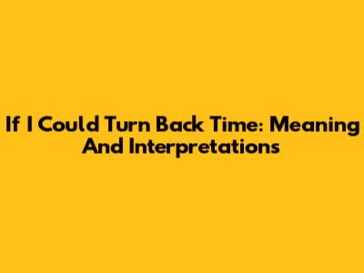 If I Could Turn Back Time: Meaning And Interpretations