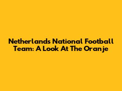 Netherlands National Football Team: A Look At The Oranje
