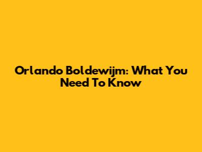 Orlando Boldewijm: What You Need To Know