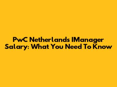 PwC Netherlands IManager Salary: What You Need To Know