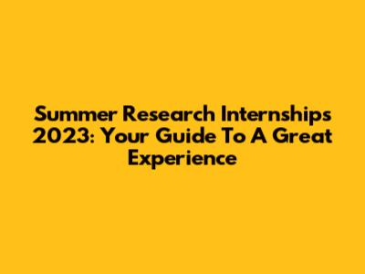 Summer Research Internships 2023: Your Guide To A Great Experience
