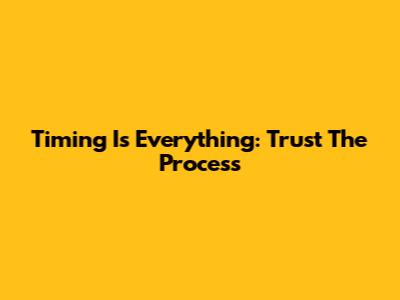 Timing Is Everything: Trust The Process