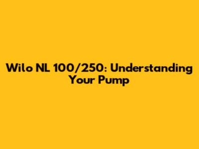 Wilo NL 100/250: Understanding Your Pump