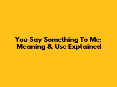 You Say Something To Me: Meaning & Use Explained